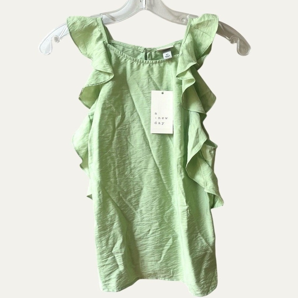 A New Day Sleeveless Ruffle Tank Blouse Womens XS Light Green Lightweight NWT